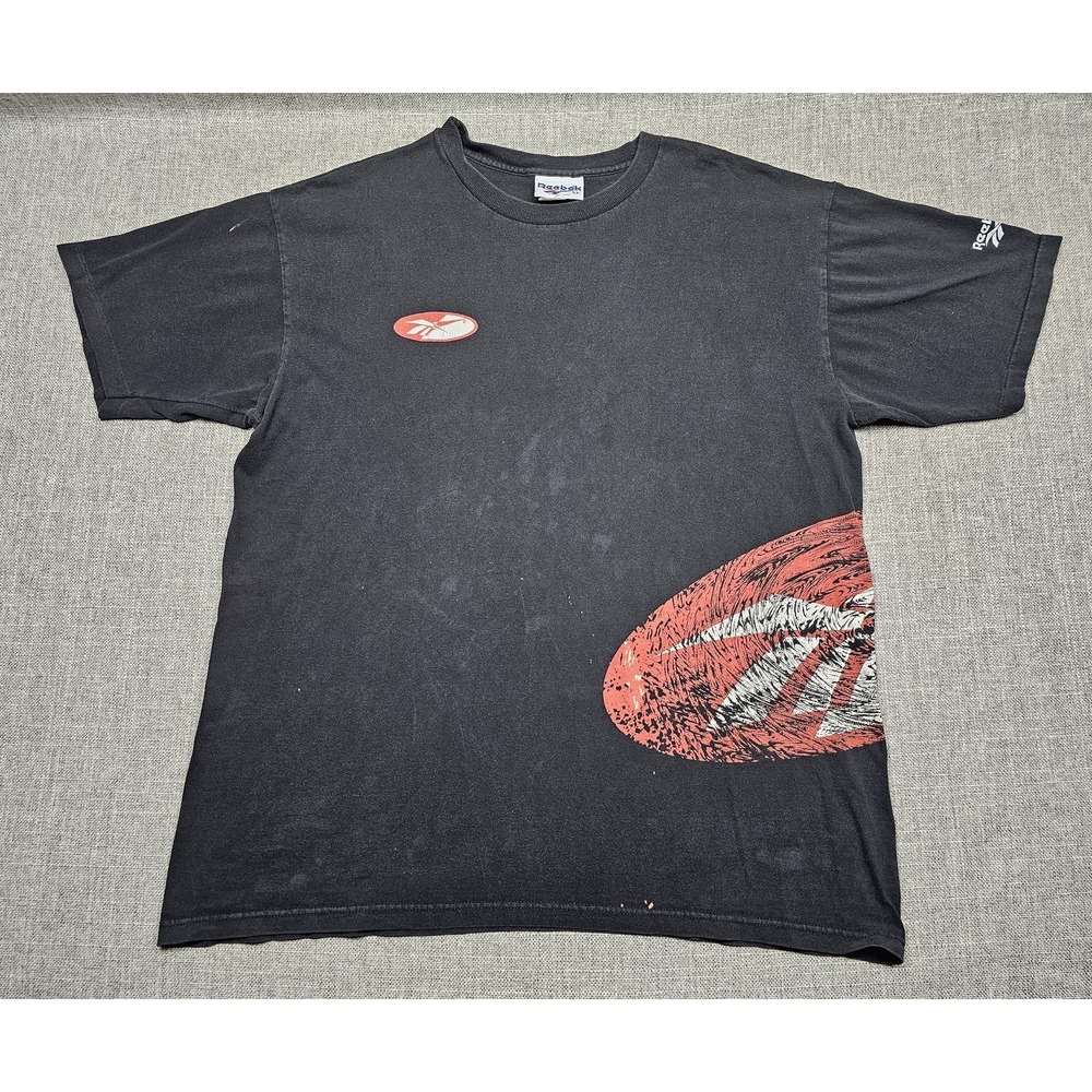 Vintage Reebok Shirt Mens‎ XL Black Red USA Made 90s Graphic Tee All Over Print